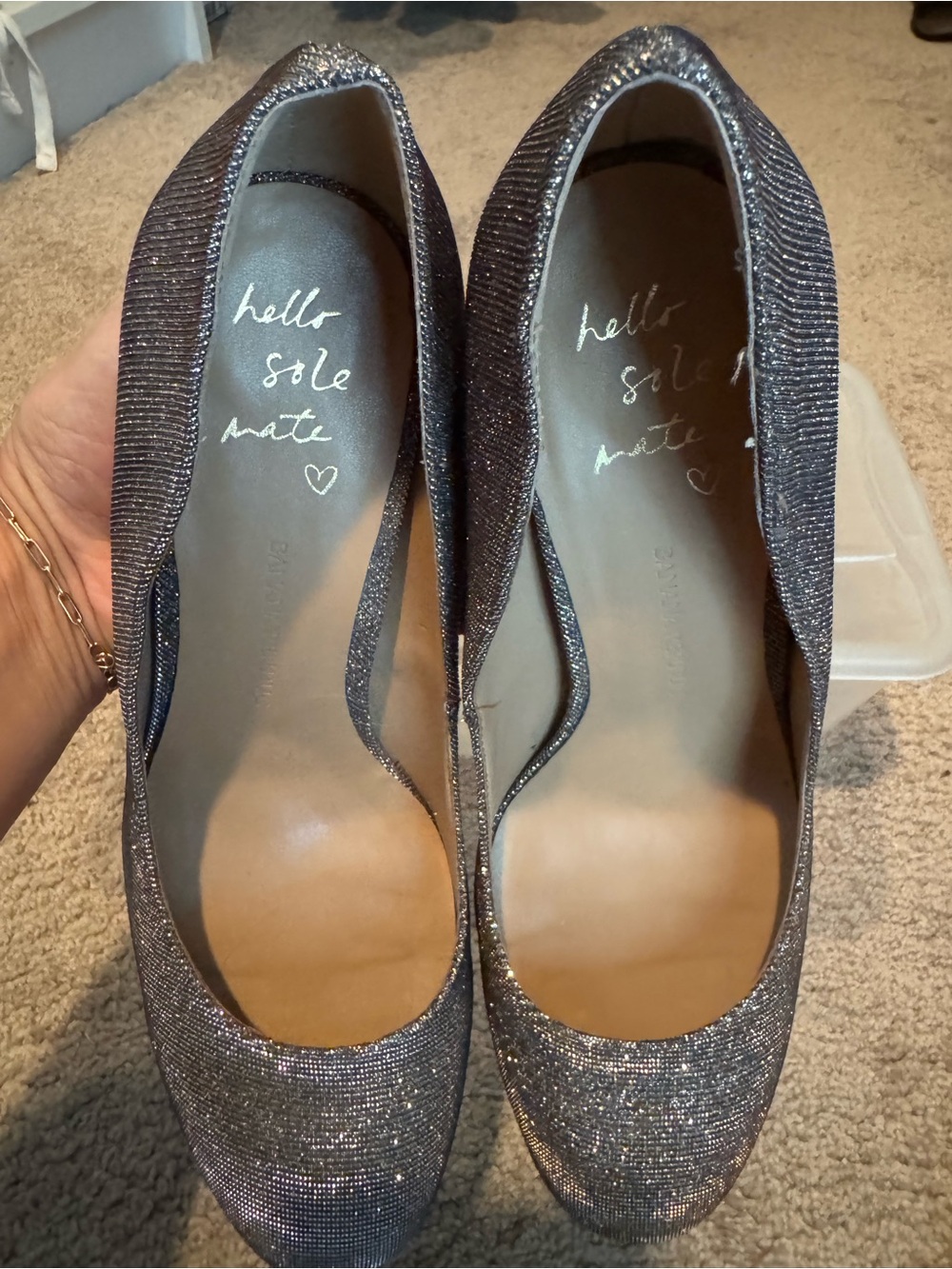 Banana Republic Women's Glitter Round-Toe Heels - Silver- Gold
